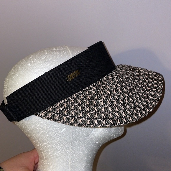 Sun N’ Sand Headwear Wide Brim Woven Visor Hat OS Black White Gray - Picture 4 of 13